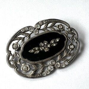 VTG Catherine Popesco France Enamel Rhinestone Pin Brooch Black.